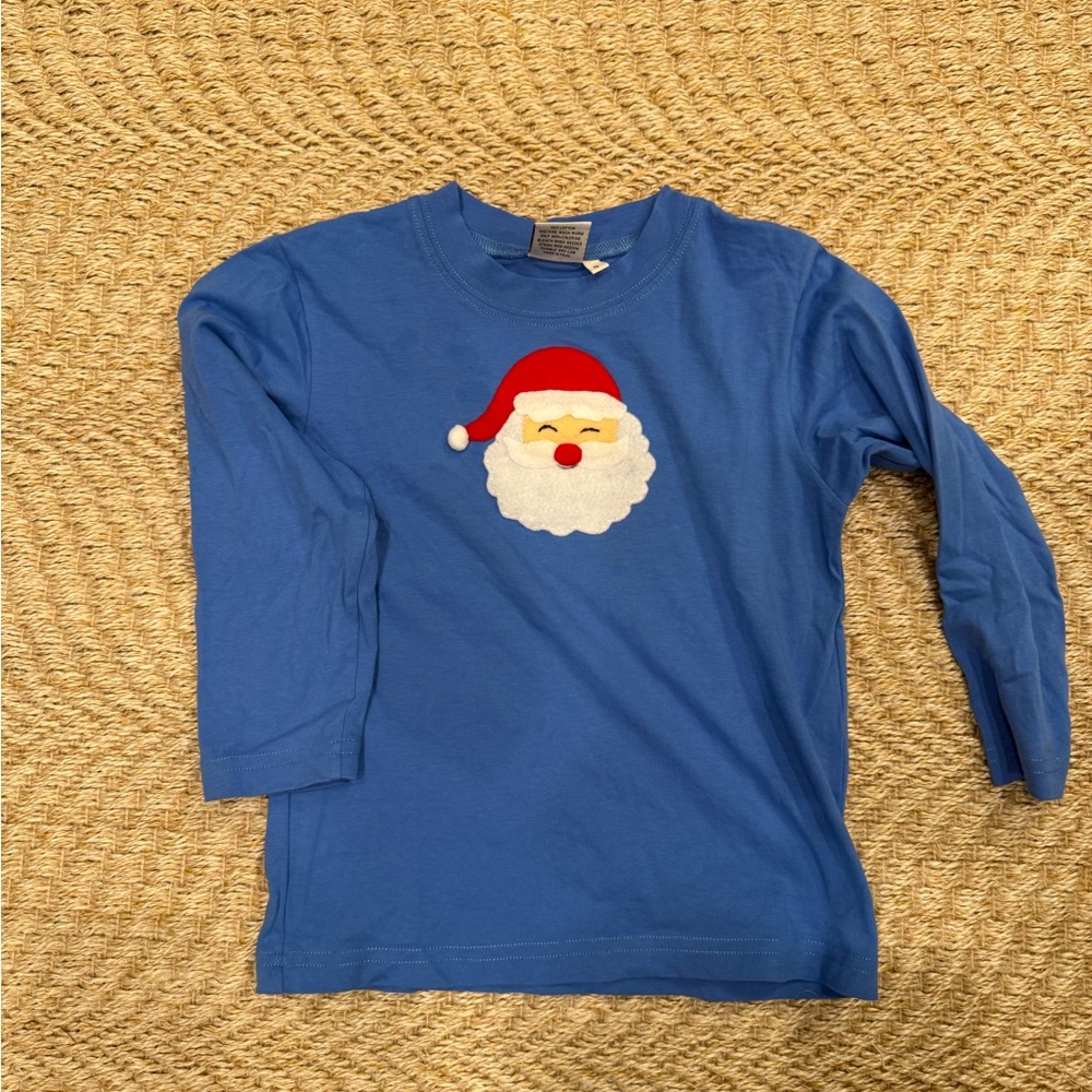 Kids Long Sleeve Blue Santa Tee
